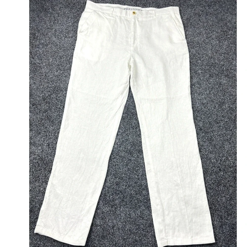 Prestige Original LUX-460 Mens White 100% Linen Straight Leg Dress Pants Size 38